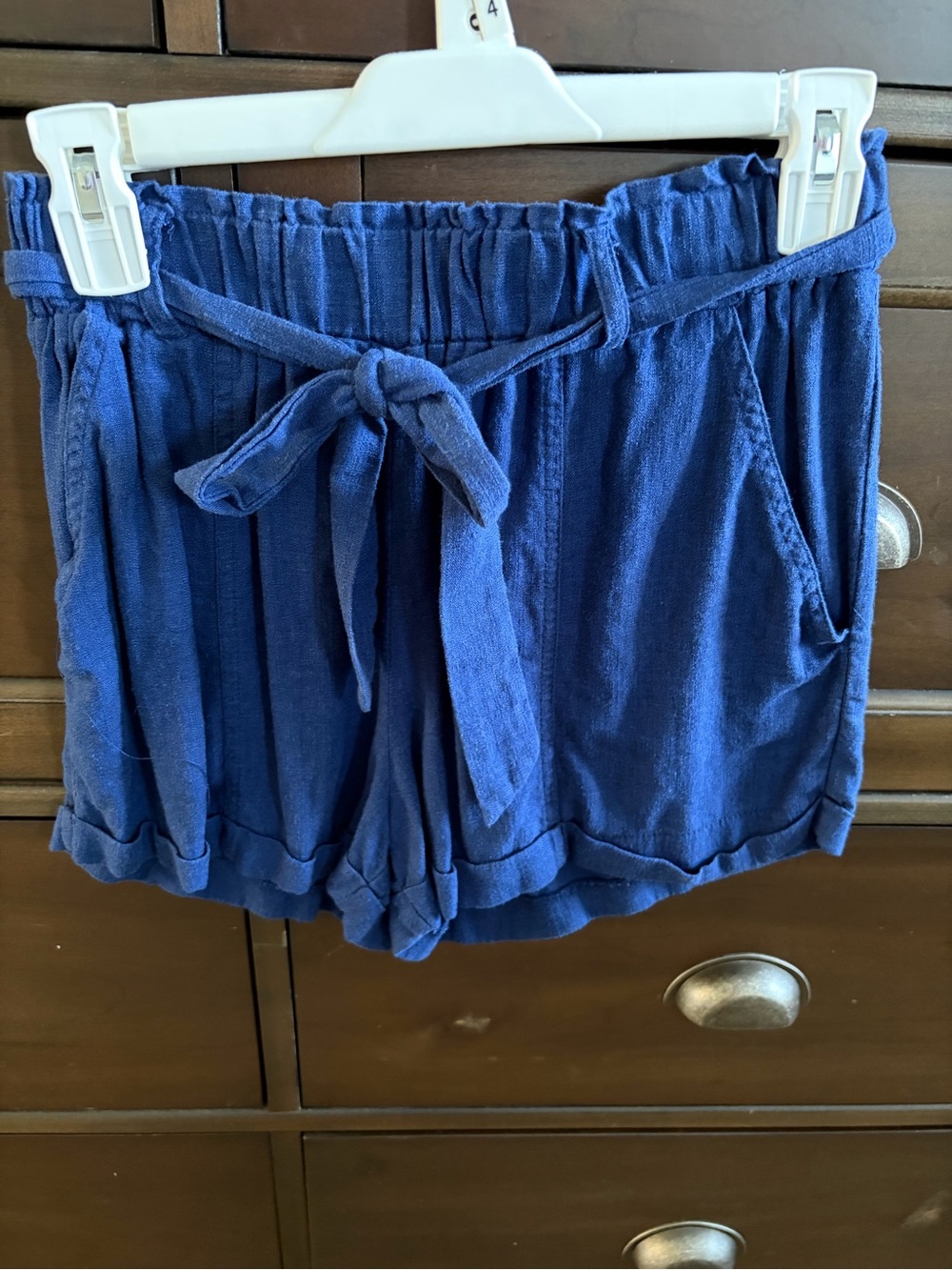 True Craft Navy Blue High-Waist Tie-Front Casual Shorts